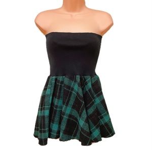 Y2k H&M mixed wool green plaid tube top dress W Size 10